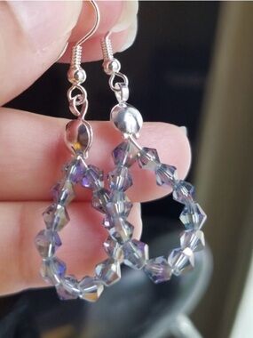 Swarovski Elements Silver Aurora Borealis Small Teardrop Earrings Handmade NEW